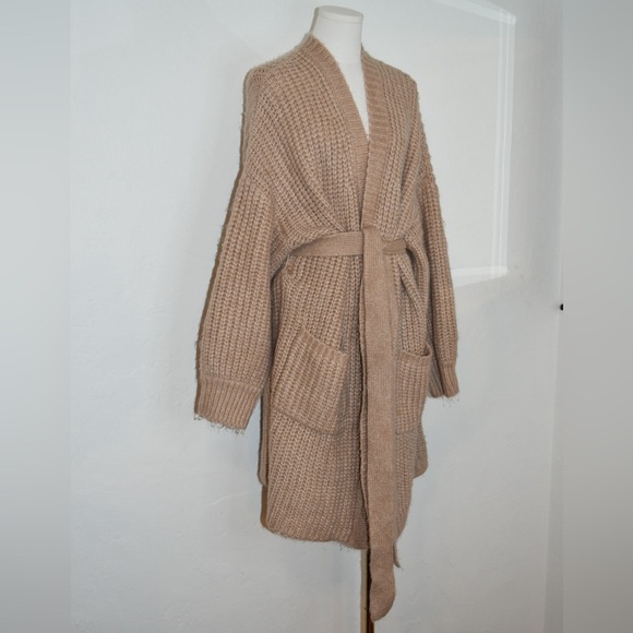 Express Sweaters - Express tie waist longline cardigan sweater chunky knit blouson sleeve women XL